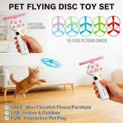 Cat Toy Disc,Interactive Cat Fetch Toy Flying Discs for Pet with 10 Discs - Image 6