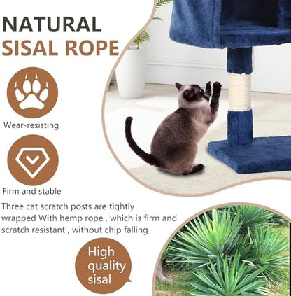 FDW | 36" Cat Tree Tower | Navy Blue | Multi-Level Indoor Activity Center - Image 3