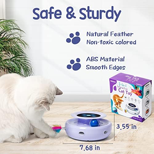 ORSDA Cat Toys, 2-in-1 Interactive Cat Toys for Indoor Cats, Automatic Cat Toy Balls, Mice Toys Ambush Feather Kitten Toys with 7pcs Attachments, Dual Power Supplies, Adjustable Speed, Auto On/Off - Image 3