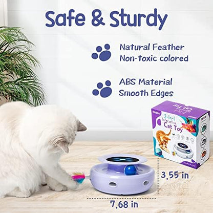 ORSDA Cat Toys, 2-in-1 Interactive Cat Toys for Indoor Cats, Automatic Cat Toy Balls, Mice Toys Ambush Feather Kitten Toys with 7pcs Attachments, Dual Power Supplies, Adjustable Speed, Auto On/Off - Image 3