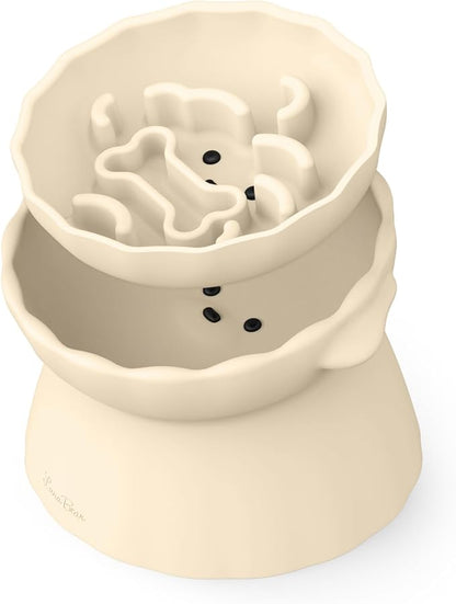 Slow Feeder Dog Bowls Made of Premium Food-Grade Silicone, Anti-Choking & Slow Eating for Improved Digestion, Non-Slip, Soft & Durable (Ivory, Doggy)