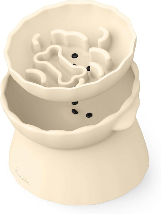 Slow Feeder Dog Bowls Made of Premium Food-Grade Silicone, Anti-Choking & Slow Eating for Improved Digestion, Non-Slip, Soft & Durable (Ivory, Doggy)