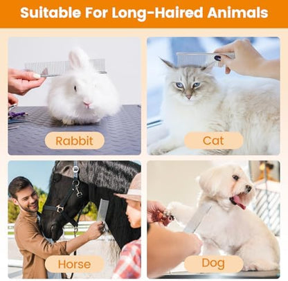 PETTOM 2Pcs Stainless Steel Dog Comb, Round Tooth Cat Comb with 2 Tooth Widths, Metal Combs for Removing Knots and Tangles, Grooming Tool for Long and Short Hair Pets, 7.5 IN Silver - Image 6