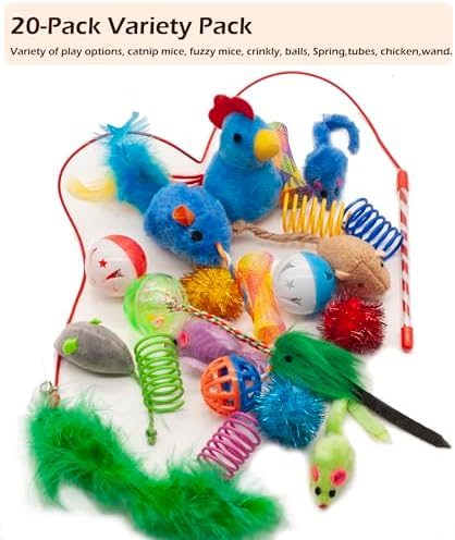 Fashion's Talk Cat Toys, Kitty Variety Pack for Kitten Cats, 20 Count Plush, Teaser & Ball Catnip Mice Cat Spring - Image 2