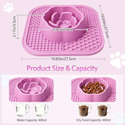 Slow Feeder Dog Bowls and Lick Mat for Dogs, Non-Slip Dog Bowl for Wet and Dry Food with Suction Cups for Slow Feeding & Anxiety Relief for Small to Large Dogs and Cats Pink - Image 7