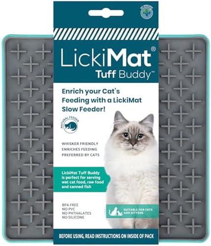 LickiMat Tuff Cat, Heavy-Duty Buddy, Cat Slow Feeder Lick Mat, Boredom Anxiety Reducer; for Food, Treats, Yogurt, or Peanut Butter. Fun Alternative to a Slow Feed Bowl or Dish, Turquoise by LICKIMAT