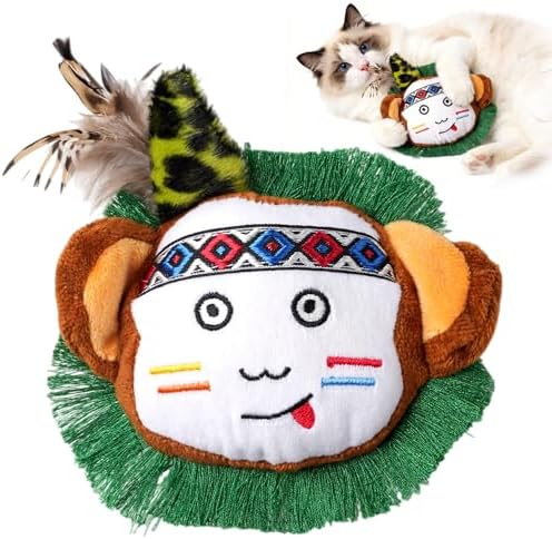 Catnip Interactive Cat Toys Plush Feather Indoor Cats Anxiety Relief Monkey by Whiskopia