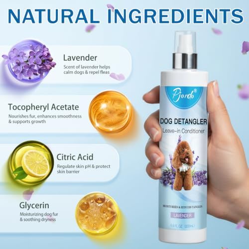 Pjordo Natural Dog Detangler Spray for Soften & Dematting Hair, Leave-in Conditioner Spray for All Breeds, Lavender Scent for Reducing Odors, Deshedding Brush & Metal Comb for Hair Brush - Image 3