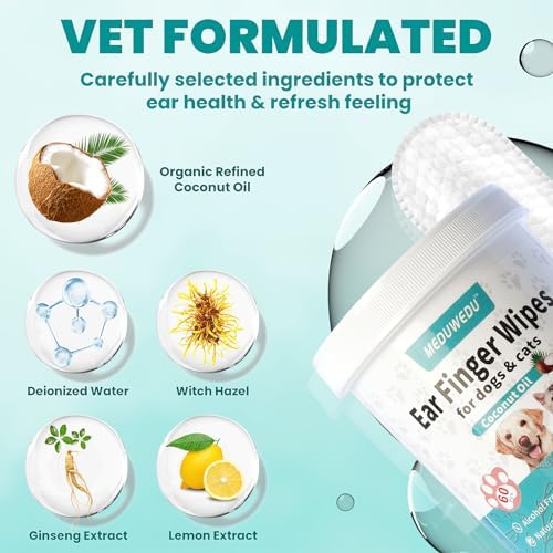 MEDUWEDU Ear Cleaner Finger Wipes 120 Counts, Dog Ear Cleaner, Grooming Kit Care for Dogs and Cats, Soft & Easy Otic Cleaning Pads, Remove Wax, Dirt & Stop Smelly, Itchy, Non-Irritating, Unscented - Image 3