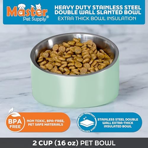 Master Pet Supply Stainless Steel Slanted Dog Cat Food Bowl 16 oz Pistachio - Image 3
