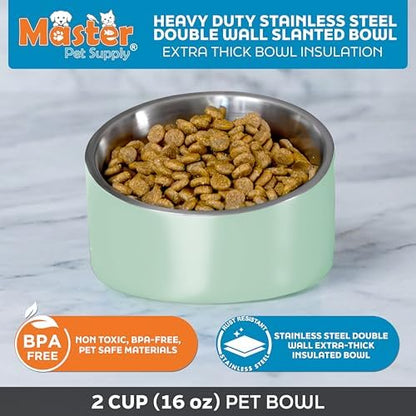Master Pet Supply Stainless Steel Slanted Dog Cat Food Bowl 16 oz Pistachio - Image 3