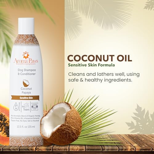Dog Shampoo and Conditioner - Aromatic Tearless Shampoo for Cleansing, Grooming, and Conditioning Sensitive Skin - Moisturizing Shampoo for Dogs and Puppies - Coconut Papaya 13.5 oz - Image 5