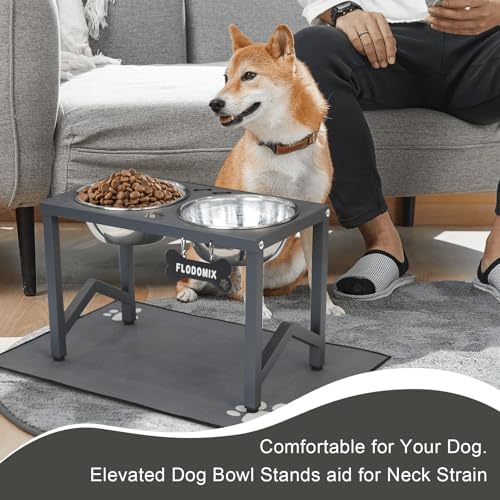 Elevated Dog Bowls, Metal Raised Dog Bowl Stand with 2 Thick 58oz Stainless Steel Food Bowls & Non-Slip Mat - 11.8" Tall for Medium/Large Breeds(Grey) - Image 6