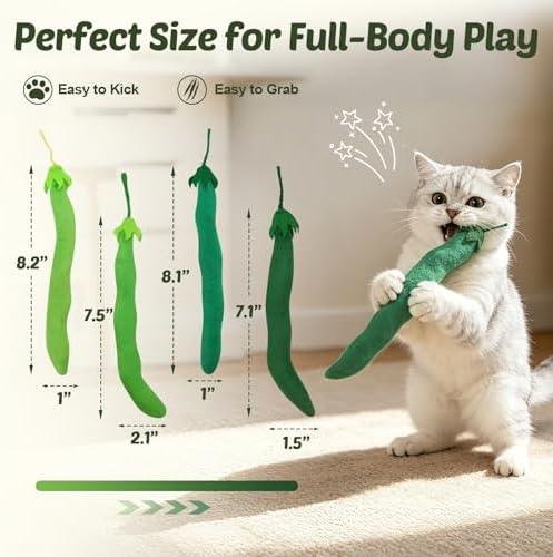 CiyvoLyeen Plush Green Bean Catnip Toys for Indoor Cats 4 Pack - Image 3