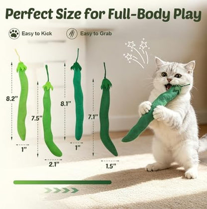 CiyvoLyeen Plush Green Bean Catnip Toys for Indoor Cats 4 Pack - Image 3