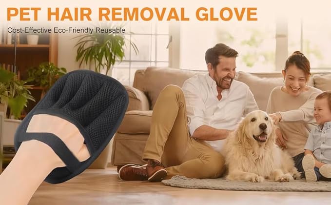 Bretty Reusable Electrostatic Pet Hair Removal Glove – Extra Thick 10mm Five-Finger Cleaning Mitt for Dogs & Cats, Removes Pet Hair from Furniture, Sofa & Clothing