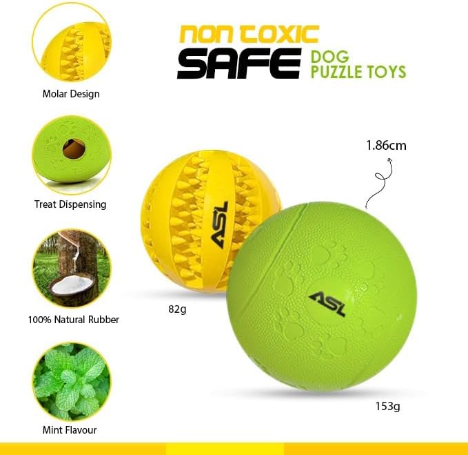ASL Interactive Dog Treat Ball 2 Pack – Treat Dispensing Dog Toy, Dog Puzzle Toy & Dog Puzzle Feeder, Interactive Dog Ball for Enrichment, Slow Feeder Dog Toy & Dog Toys to Keep Dogs Busy