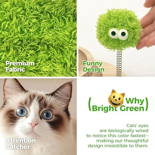 TINYBEAST Wooden Cat Scratching Post, 4 in 1 Cat Scratcher Toy with Cat Ball Tracks, 25" Tall Sisal Scratch Post for Indoor Kittens Adult Cats, Interactive Feather Toy and 4 Sisal Hanging Balls - Image 5