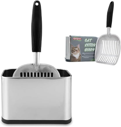 Heavy Duty Cat Litter Scoop with Holder - All Metal Cat Litter Scooper with Stainless Steel Holder - Speed Sifter Litter Box Scooper Captures All Clumps