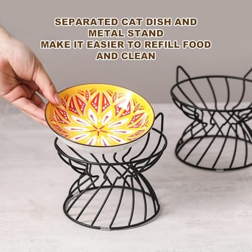 Metal Stand for Cat Dish - Raised Cat Bowl Holder with Anti Slip Sleeves - Black Iron - Elevated, Anti Vomiting, Backflow Prevention - 5.9 x 4.7 inches - Image 5