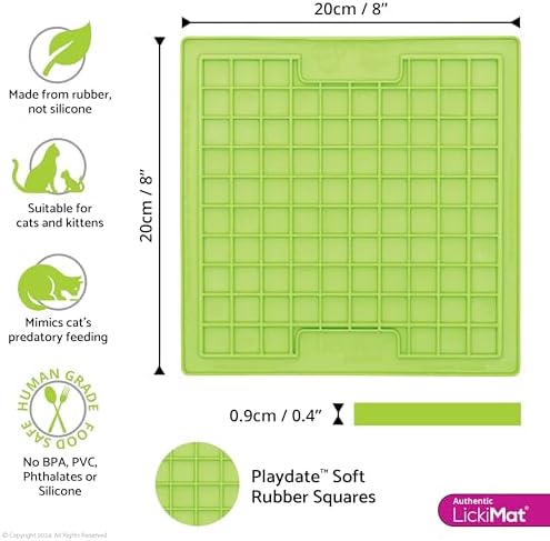 LickiMat Classic Playdate, Cat Slow Feeder Lick Mat, Boredom Anxiety Reducer; Perfect for Food, Treats, Yogurt, or Peanut Butter. Fun Alternative to a Slow Feed Cat Bowl or Dish, Green - Image 2