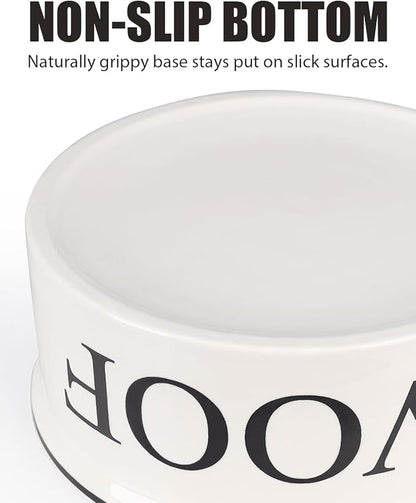 Ceramic Dog Bowl with Bone Pattern - 8" Extra Large Food Water Bowl for Medium and Large Dogs, Weighted, Microwave & Dishwasher Safe, 55 oz (Beige)