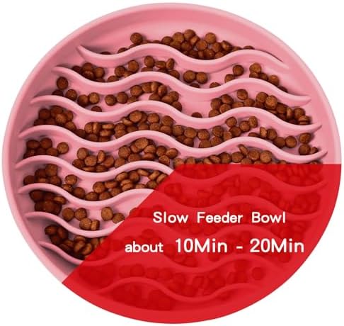 Slow Feeder Dog Bowls, Silicone Food Bowl Anti-Gulping, Pets Puppy Slow Feeder with Suction Cups, Dishwasher Microwave Safe for All Small Medium Dogs, Wave Design Pink - Image 4