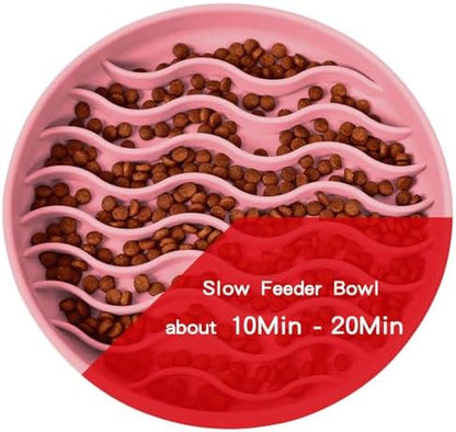 Slow Feeder Dog Bowls, Silicone Food Bowl Anti-Gulping, Pets Puppy Slow Feeder with Suction Cups, Dishwasher Microwave Safe for All Small Medium Dogs, Wave Design Pink - Image 4