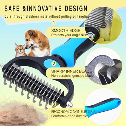 Pet Grooming Rake for Dogs & Cats - Double-Sided Deshedding and Dematting Tool, Gently Remove 95% of Loose Undercoat & Mats for Long-Haired Pets, Painless Fur Brush for Shedding Control (Blue+Comb) - Image 5
