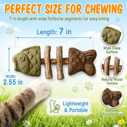 Silvervine Cat Toy Catnip Chew Stick for Indoor Kitten Teething Cleaning Dental Care Natural Comfort Adult Gatos Set to Play Alone Blend Fishing Aesthetic Fish Bone Shape - Image 7
