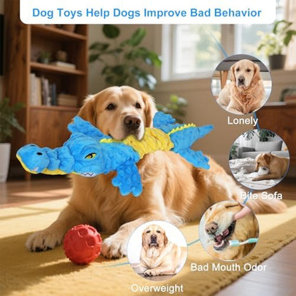Dog Toys Cute Crocodile Squeaky Plush Pet Toy for Small to Large Breeds Interactive Chew Toy with Whistle & Crinkle Paper Tough Pet Toys for Aggressive Chewers and Puppies & Dog Lovers - Image 6
