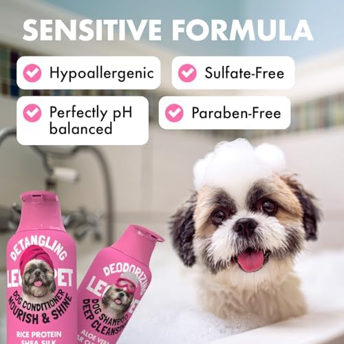 Dog Shampoo and Conditioner Set Deodorizing Deep Cleansing Shampoo with Aloe Vera + Detangling Conditioner with Rice Protein Shea Butter & Argan Oil Hypoallergenic Sulfate Free pH Balanced 2×16 fl oz - Image 2