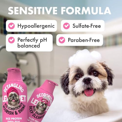 Dog Shampoo and Conditioner Set Deodorizing Deep Cleansing Shampoo with Aloe Vera + Detangling Conditioner with Rice Protein Shea Butter & Argan Oil Hypoallergenic Sulfate Free pH Balanced 2×16 fl oz - Image 2