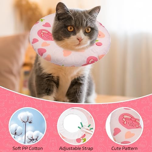 Seyezo Cat Cone Collar Soft, Adjustable Cat Recovery Cone, Pink Heart, M - Image 3