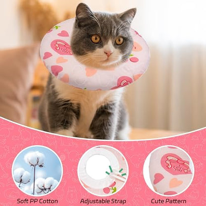 Seyezo Cat Cone Collar Soft, Adjustable Cat Recovery Cone, Pink Heart, M - Image 3