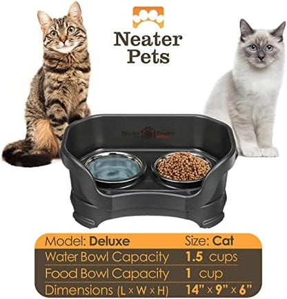 Neater Pet Brands Neater Feeder Deluxe Mess Proof Cat Bowls Elevated, Made in USA, No Spill Raised Bowls for Indoor Cats, Stainless Steel Food and Water Bowl Set, Pet Dish Feeding Station, Black - Image 5