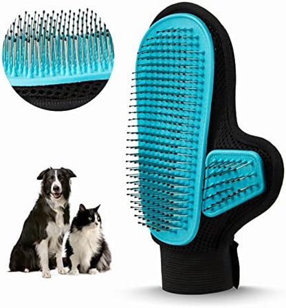 2025 Pet Grooming Glove with Tipped Pin Brush,Special Design Deshedding Glove, Perfect Petting Tool for Sensitive Dogs & Cats with Long & Medium Fur, Massage Mitt - Right-Hand - Blue by Beenefits