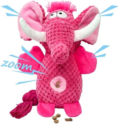 Cute Plush Elephant Dog Toy with Squeaky Sound & Crinkle Paper - Perfect for Small, Medium & Large Dogs (Pink) by GuidingStar