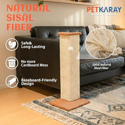 PETKARAY Couch Corner Cat Scratcher, 28.5" Sisal Scratching Post for Indoor Cats, Corner Wall Scratch Pad for Furniture Protection, Plush Base, Large - Image 3