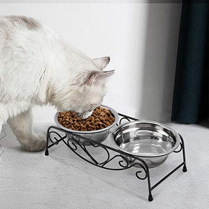 Ejoyous Pet Bowl Double Cat Dog Waterer Bowls Elevated Water Food Feeder - Image 2