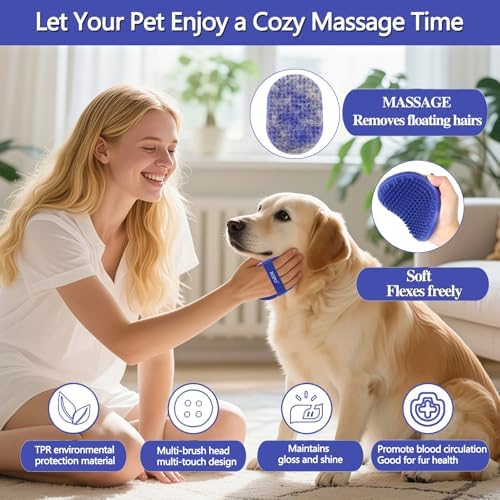 Dog bath brush, ROPO rubber massage dog shampoo brush, used for pet grooming, removing shedding fur, combing tangles and dead fur, suitable for pet dogs and cats (blue) - Image 4