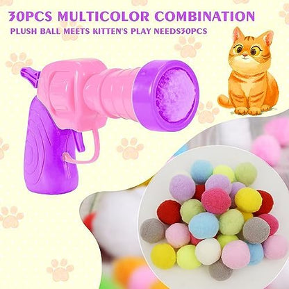 Mewlmart Interactive Cat Toys for Indoor Cats Pink Cat Pom Pom Balls Plush Ball Launcher Cat Fetch Toy Enrichment Toys 30 Balls - Image 2