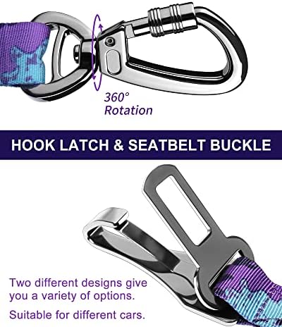Hotsky Dog Seat Belt, Adjustable Safety Seatbelt 3-in-1 Car Harness for Dogs in Car Nylon Elastic Bungee Buffer Tether with Clip Hook Latch Buckle Swivel Zinc Alloy Carabiner(Purple Camo) - Image 3