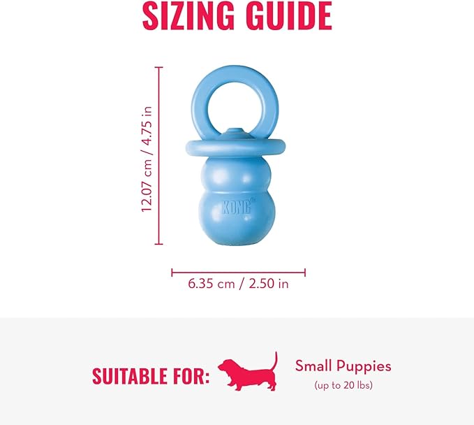 KONG Puppy Binkie - Pacifier Dog Toy for Puppies - Stuffable Treat Chew Toy for Treats - Durable Natural Rubber for Teething Puppy - for Small Puppies - Blue