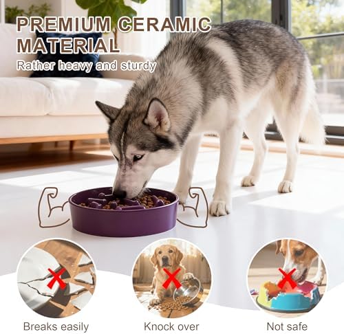 Ceramic Slow Feeder Dog Bowls, Ceramic Slow Feeder Maze Dog Food Bowl, Slow Eating Dog Bowl and Slow Feeder Dog Bowl Anti-Choking for Daily Pet Feeding （Purple Bone） - Image 4