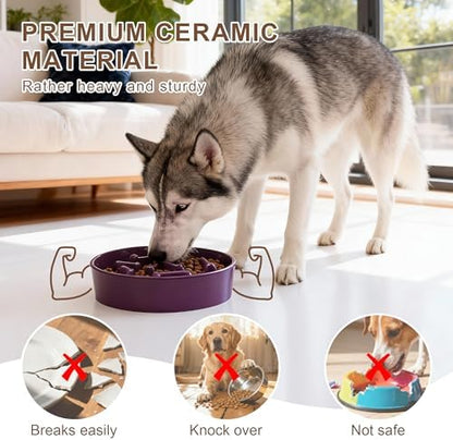Ceramic Slow Feeder Dog Bowls, Ceramic Slow Feeder Maze Dog Food Bowl, Slow Eating Dog Bowl and Slow Feeder Dog Bowl Anti-Choking for Daily Pet Feeding （Purple Bone） - Image 4