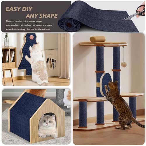 78.7"X15.8" Cat Scratching Mat, Self-Adhesive Cats Carpet, DIY Scratch Furniture Protector for Couch, Sofa, Wall & Doors, Durable Cat Scratch Guards Couch Cats Scratcher from Claws (Dark Blue) - Image 2