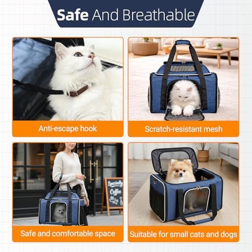 Blue Soft-Sided Pet Carrier for Large Cats & Small Dogs, Airline Approved, with Shoulder Strap & Removable Mat, Breathable Soft Mesh, Comfortable Cat Backpack Carrier - Image 7
