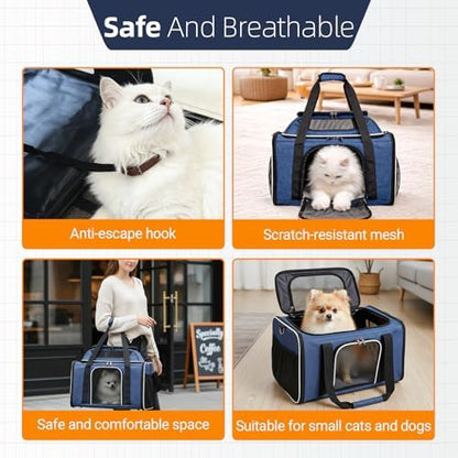 Blue Soft-Sided Pet Carrier for Large Cats & Small Dogs, Airline Approved, with Shoulder Strap & Removable Mat, Breathable Soft Mesh, Comfortable Cat Backpack Carrier - Image 7