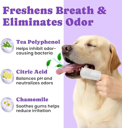 No-Rinse Dog Dental Care Wipes, Cat & Dog tooth brushing kit, Dog Wipes for Pet & Cat Teeth Cleaning, Dog toothbrush Finger Dental Wipes to Remove Plaque & Tartar, Disposable Dog Wipes - 50 Count - Image 5